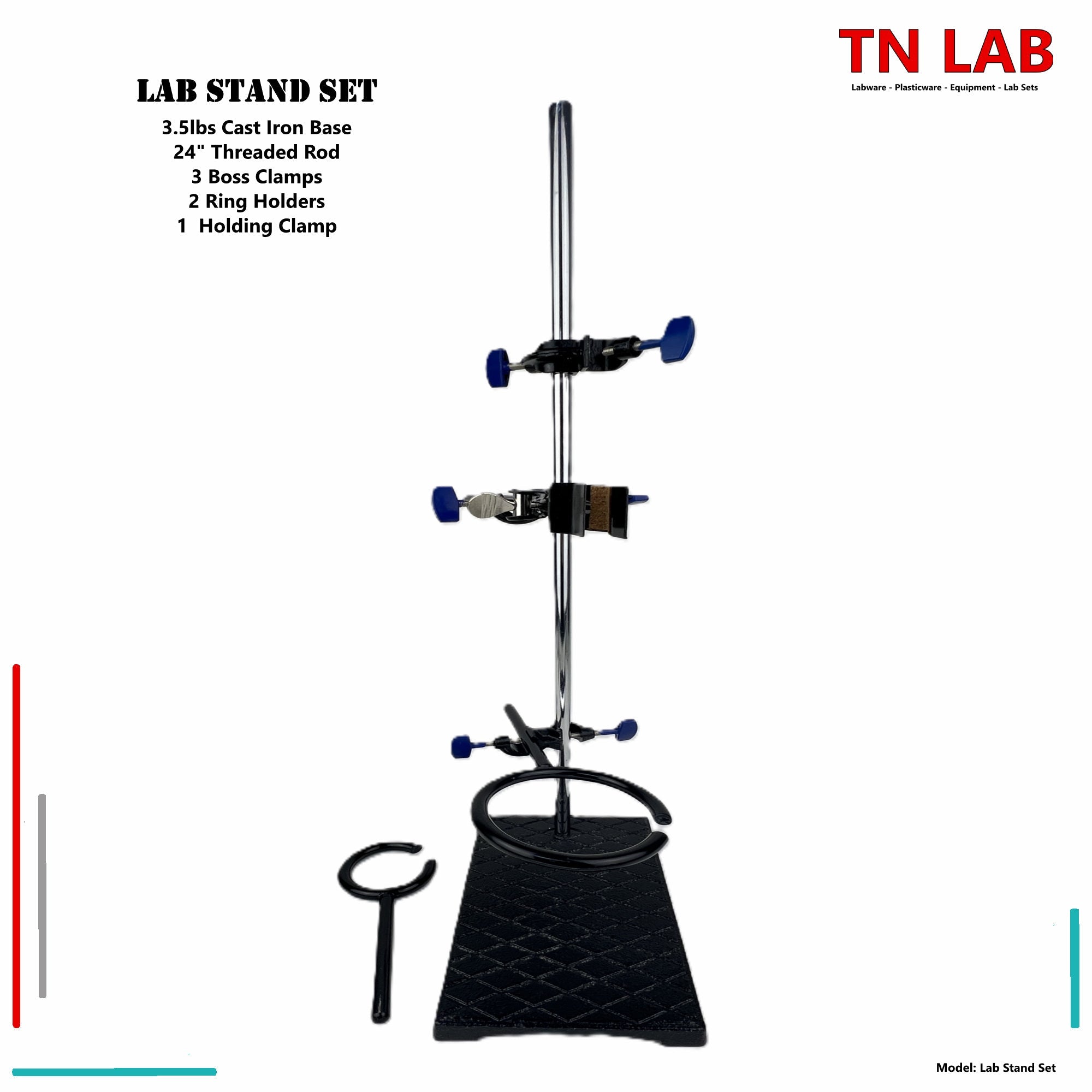 Lab Stand Set with Rings Clip and Clamps - 24" - TN LAB - TN LAB Supply