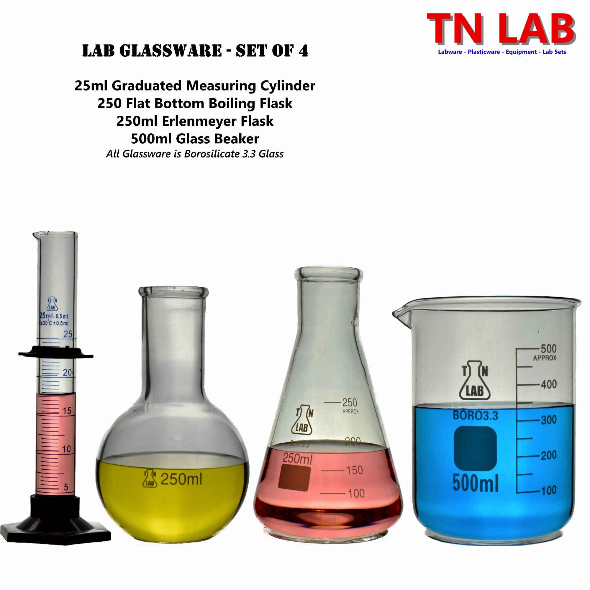 Labware Chemistry Glassware 4 - Piece SET - TN LAB Supply