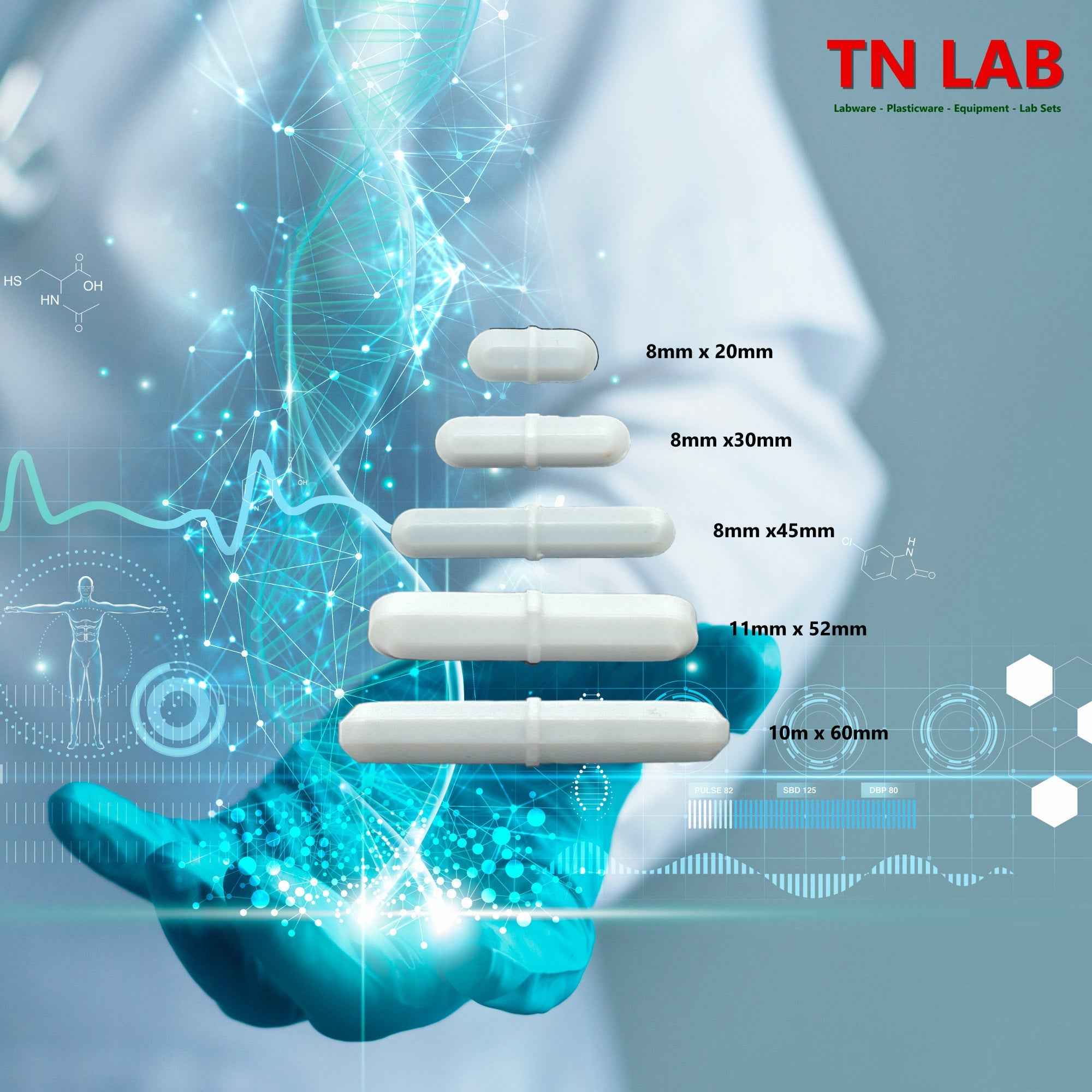 Magnetic Stir Bars SET of 5 PTFE Teflon® Coated Type B Bars - TN LAB Supply