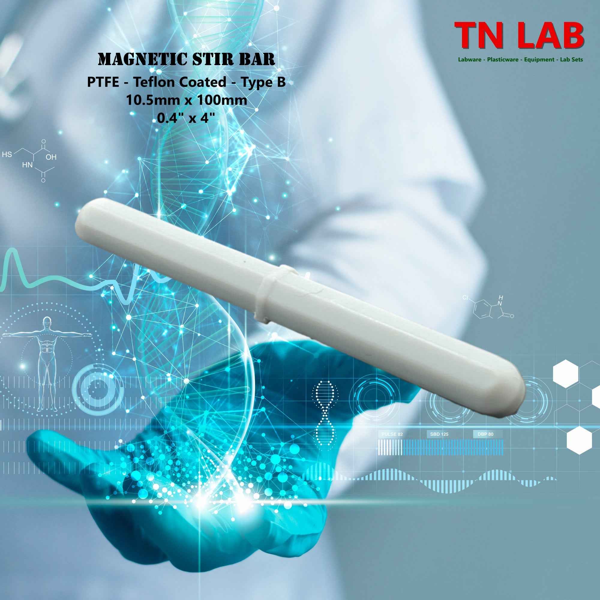 Magnetic Stir Bars Teflon® Coated 10.5 mm x 100 mm PTFE Type B - TN LAB Supply