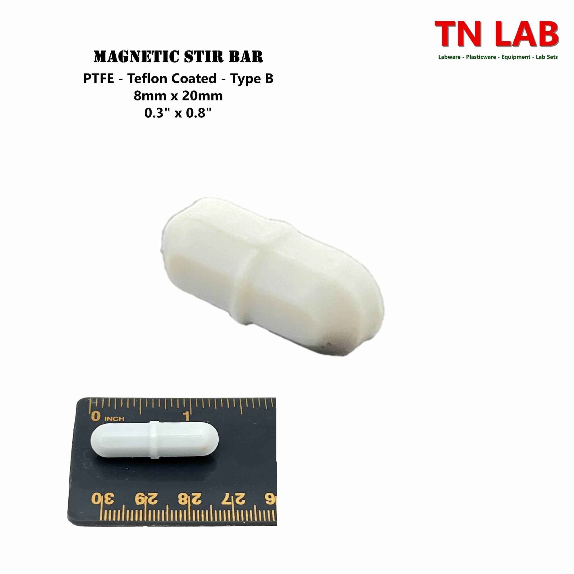 Magnetic Stir Bars Teflon® Coated 8 mm x 20 mm PTFE Type B - TN LAB Supply
