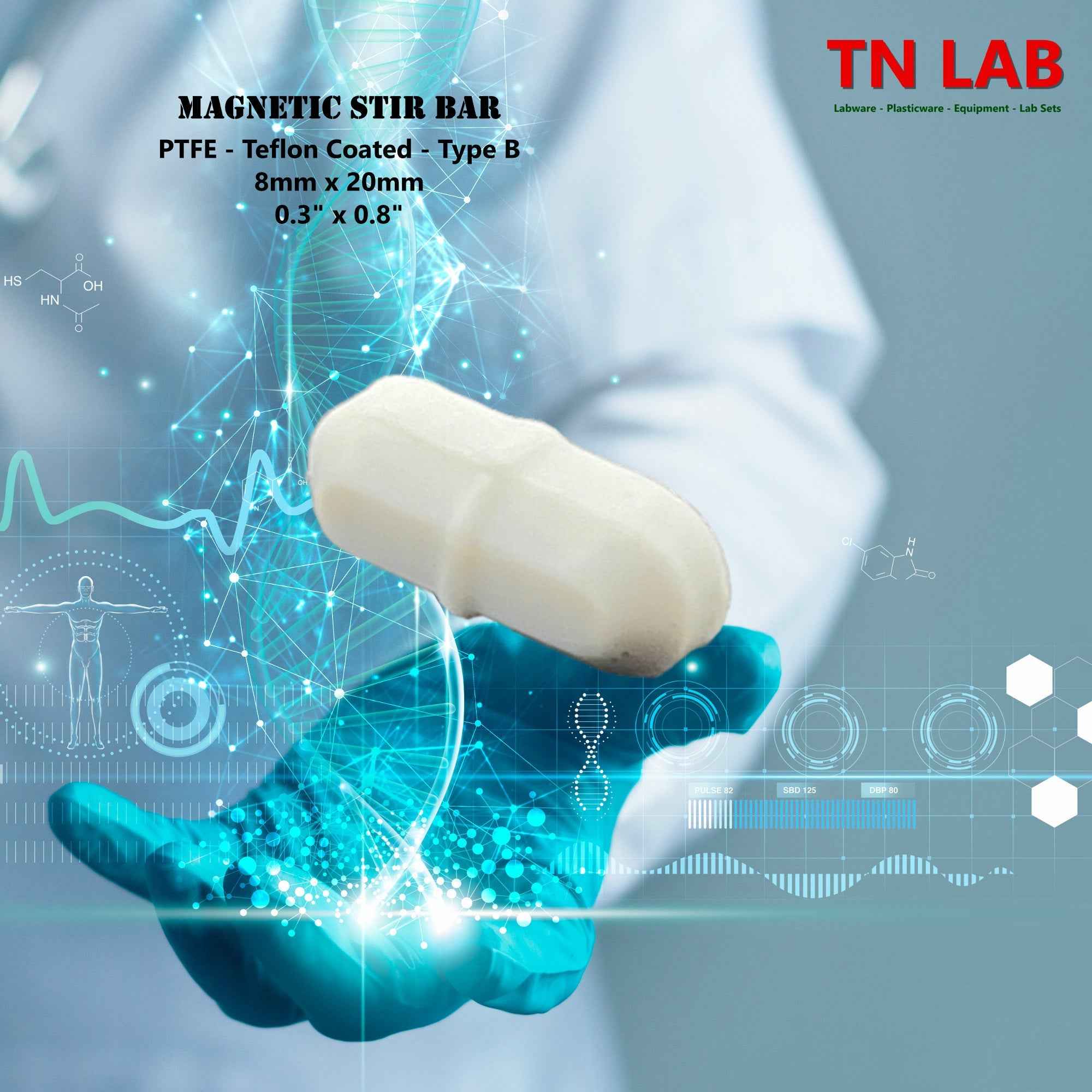 Magnetic Stir Bars Teflon® Coated 8 mm x 20 mm PTFE Type B - TN LAB Supply