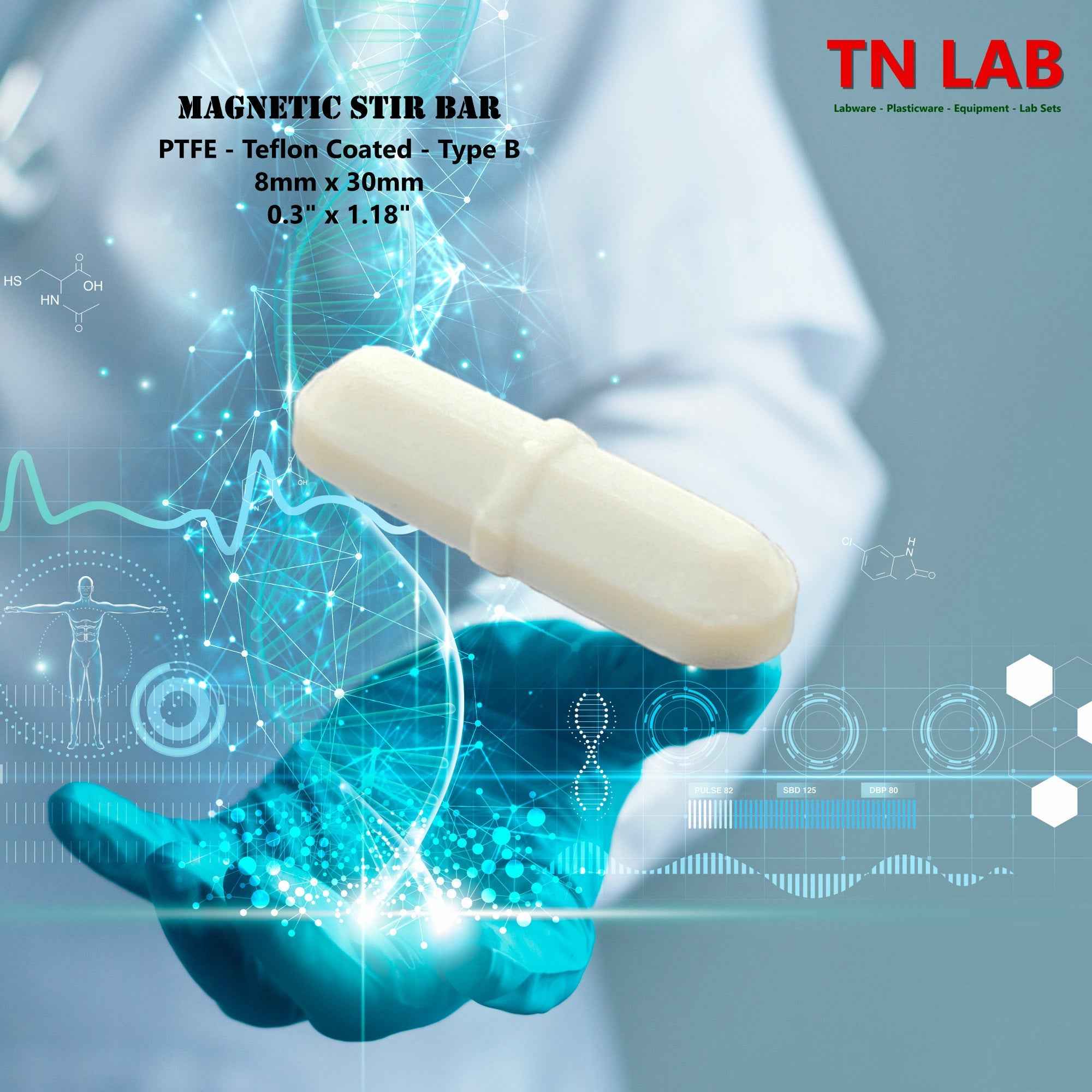 Magnetic Stir Bars Teflon® Coated 8 mm x 30 mm PTFE Type B - TN LAB Supply