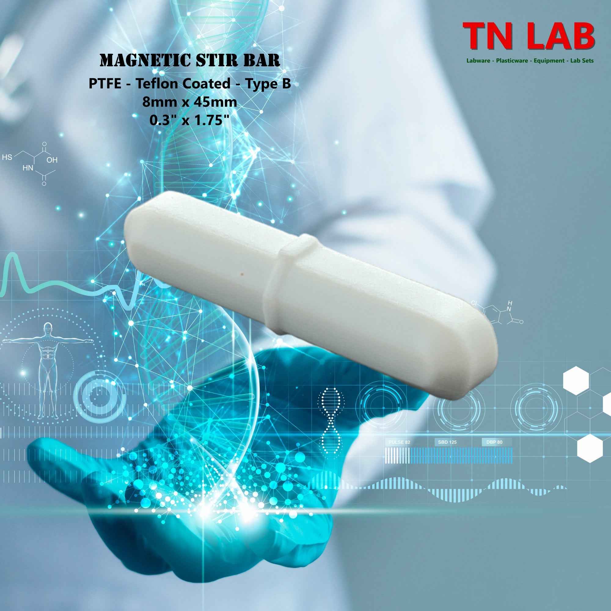 Magnetic Stir Bars Teflon® - Coated 8 mm x 45 mm PTFE Type B - TN LAB Supply