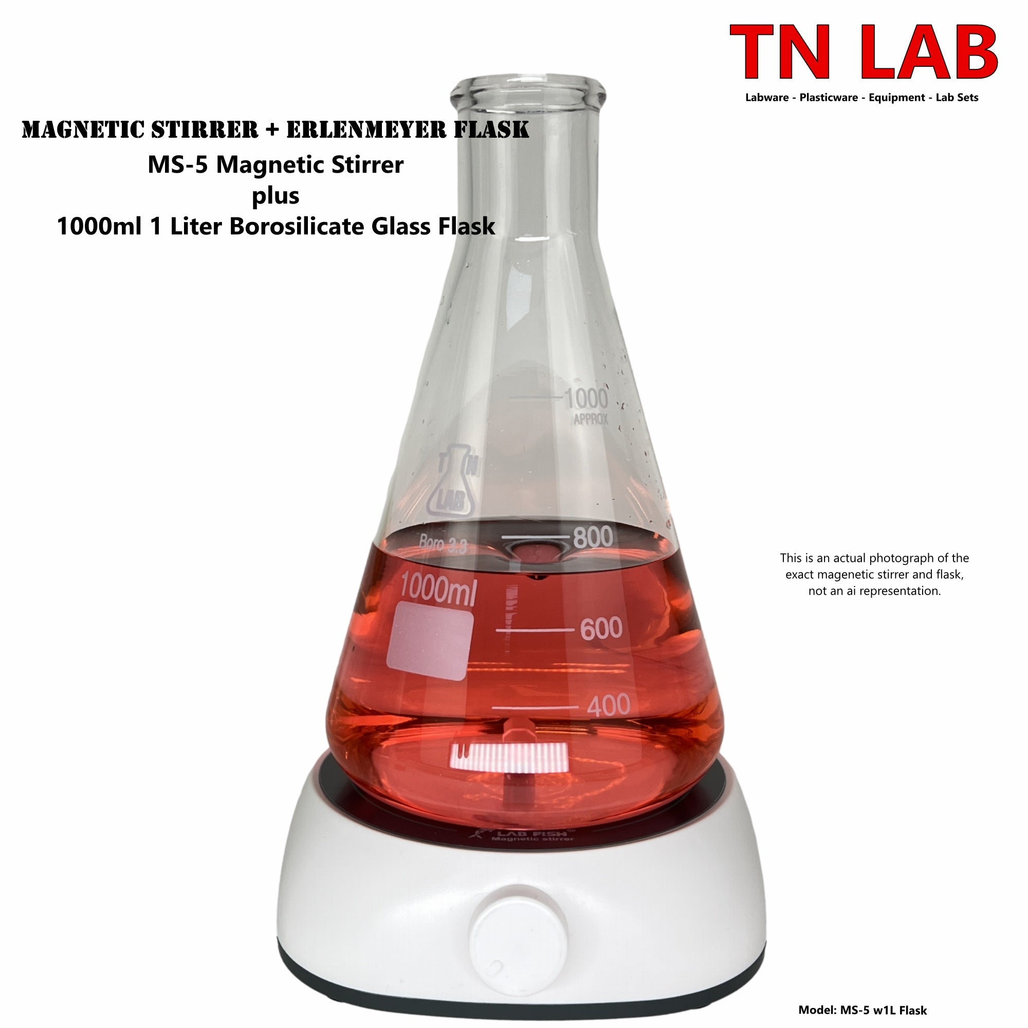 Magnetic Stirrer and Flask SET - You Pick the Glassware: Beaker, Erlenmeyer Flask or Flat Bottom Boiling Flask - TN LAB Supply