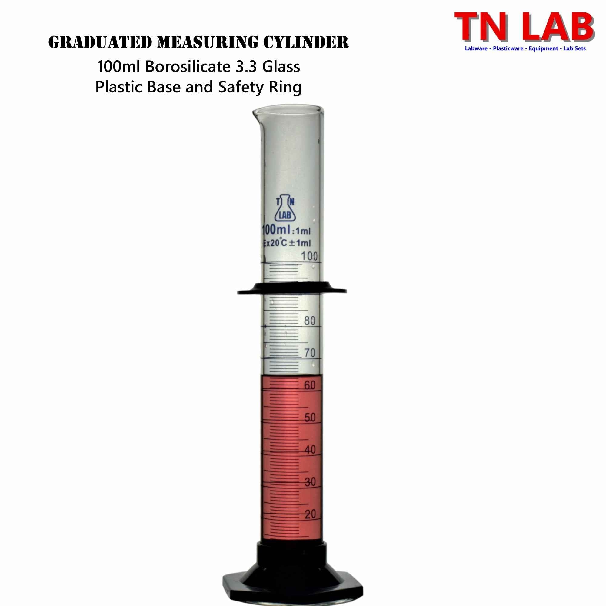 Measuring Cylinder 100ml Class A Borosilicate Glass Plastic Base - TN LAB Supply