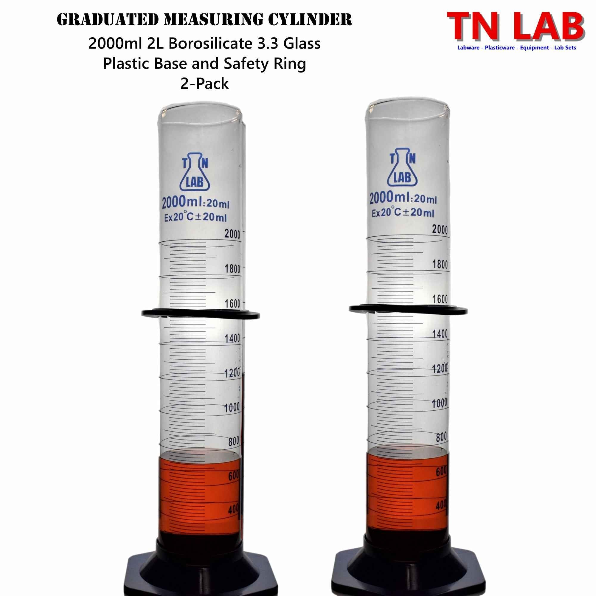 Measuring Cylinder 2000ml 2L Class A Borosilicate Glass Plastic Base - TN LAB Supply