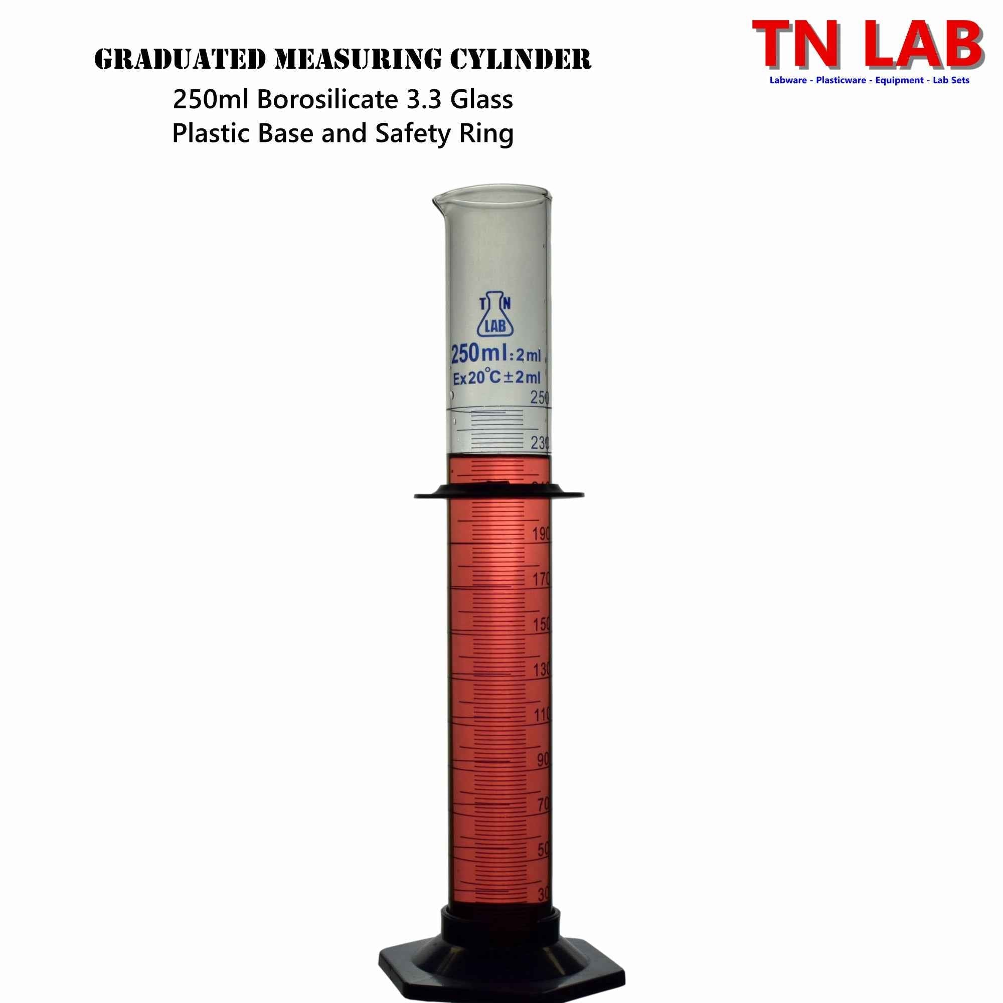 Measuring Cylinder 250ml Class A Borosilicate Glass Plastic Base - TN LAB Supply