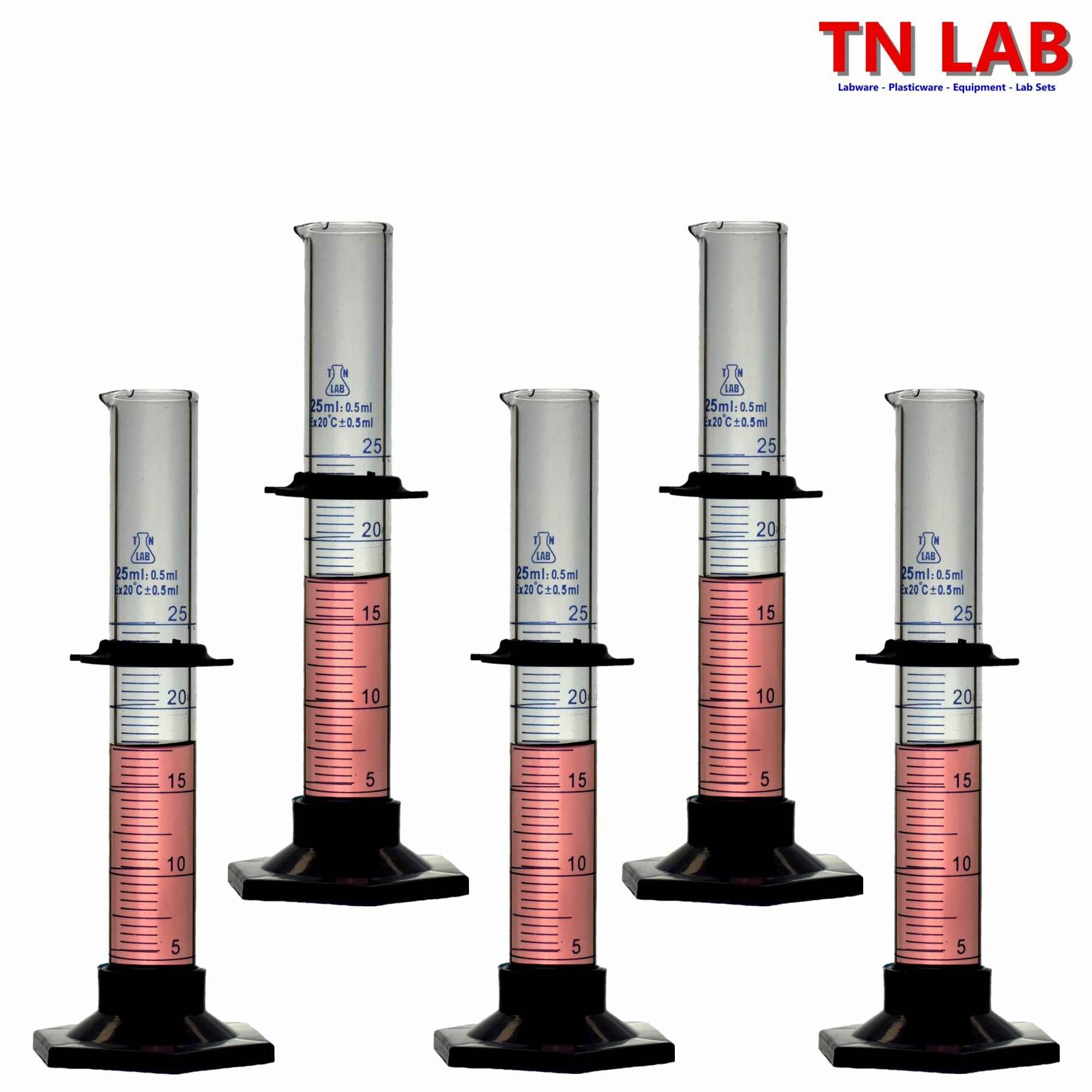 Measuring Cylinder 25ml Class A Borosilicate Glass Plastic Base - TN LAB Supply
