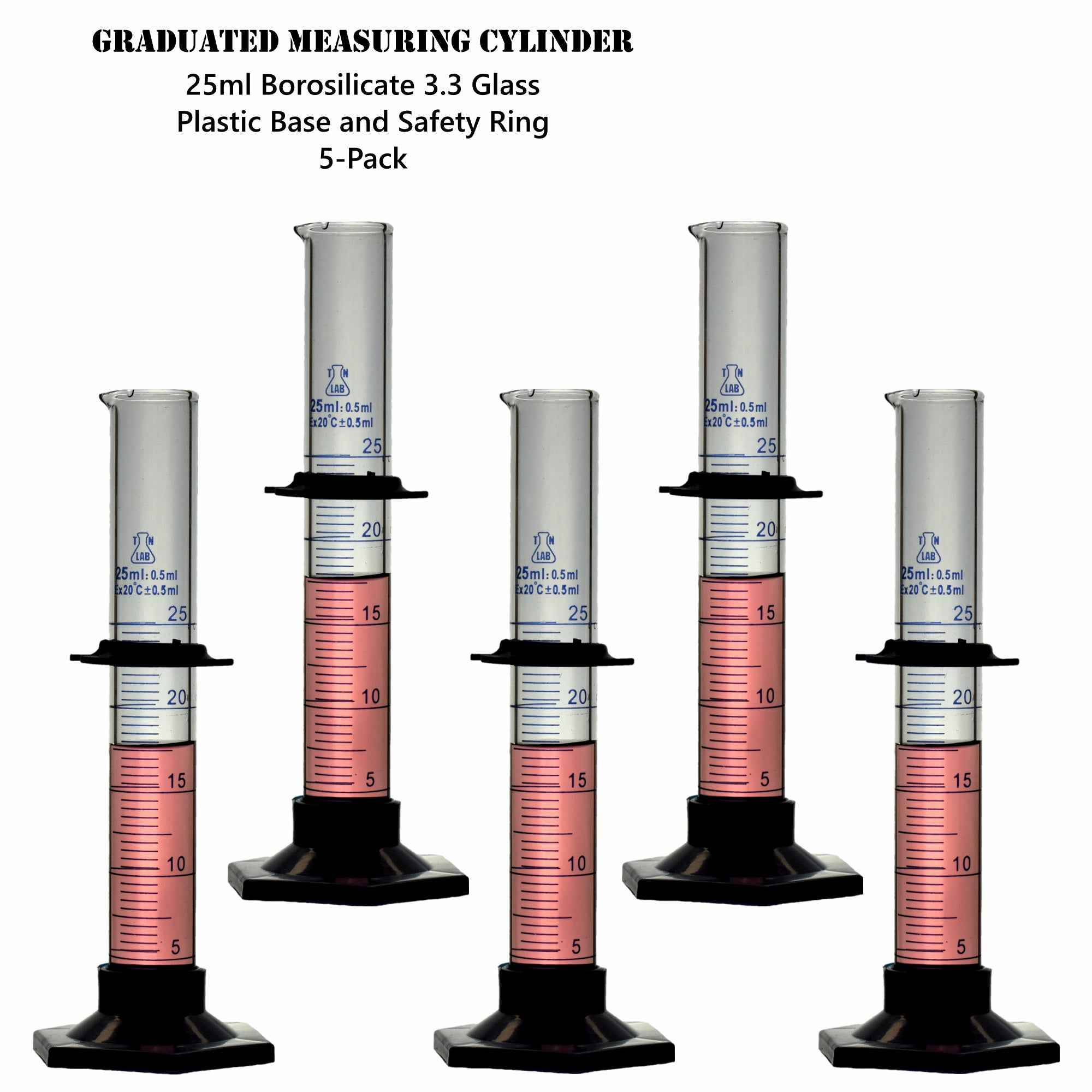 Measuring Cylinder 25ml Class A Borosilicate Glass Plastic Base - TN LAB Supply