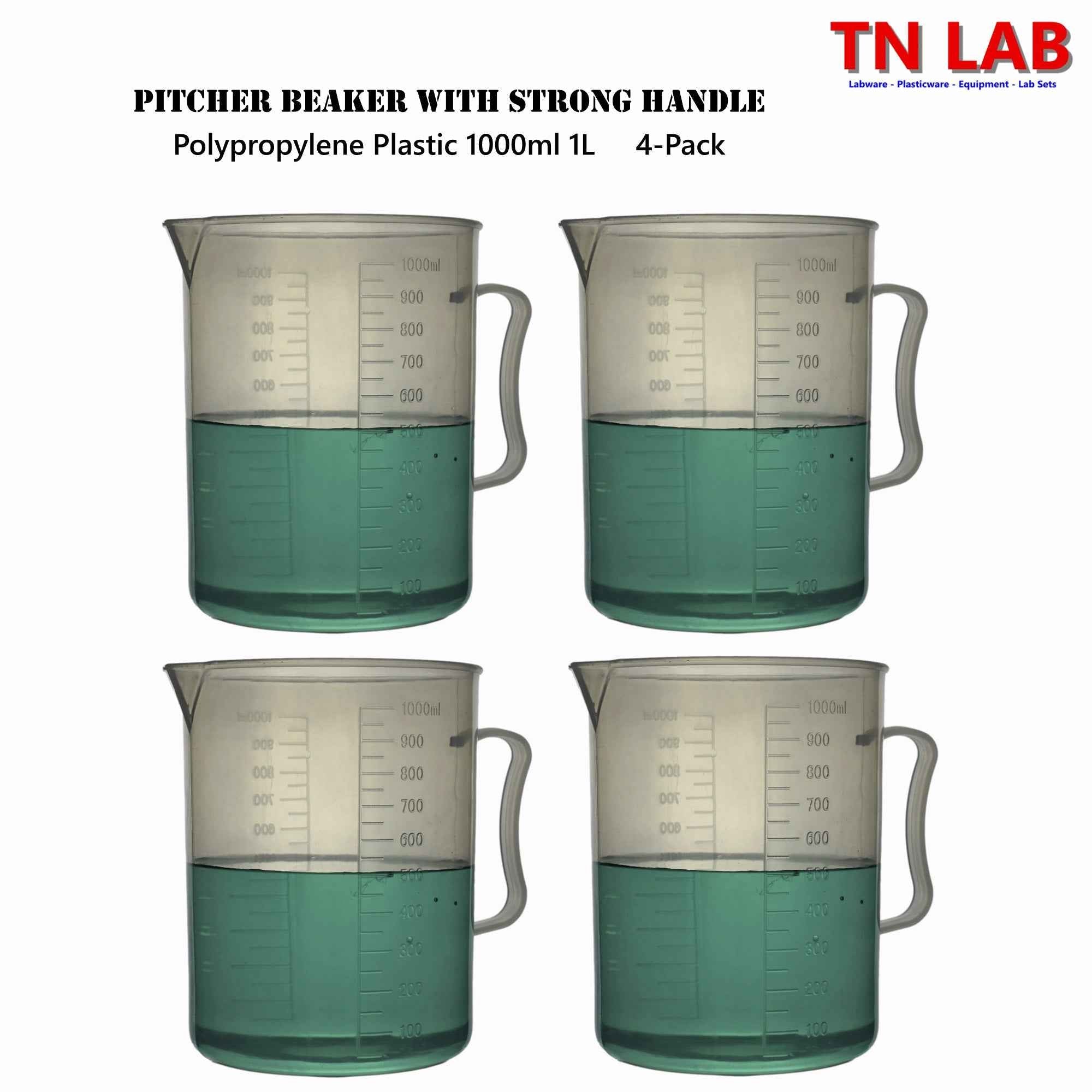 Pitcher Beaker Measuring Cup 1000ml 1L Strong Handle Polypropylene Graduated - TN LAB Supply