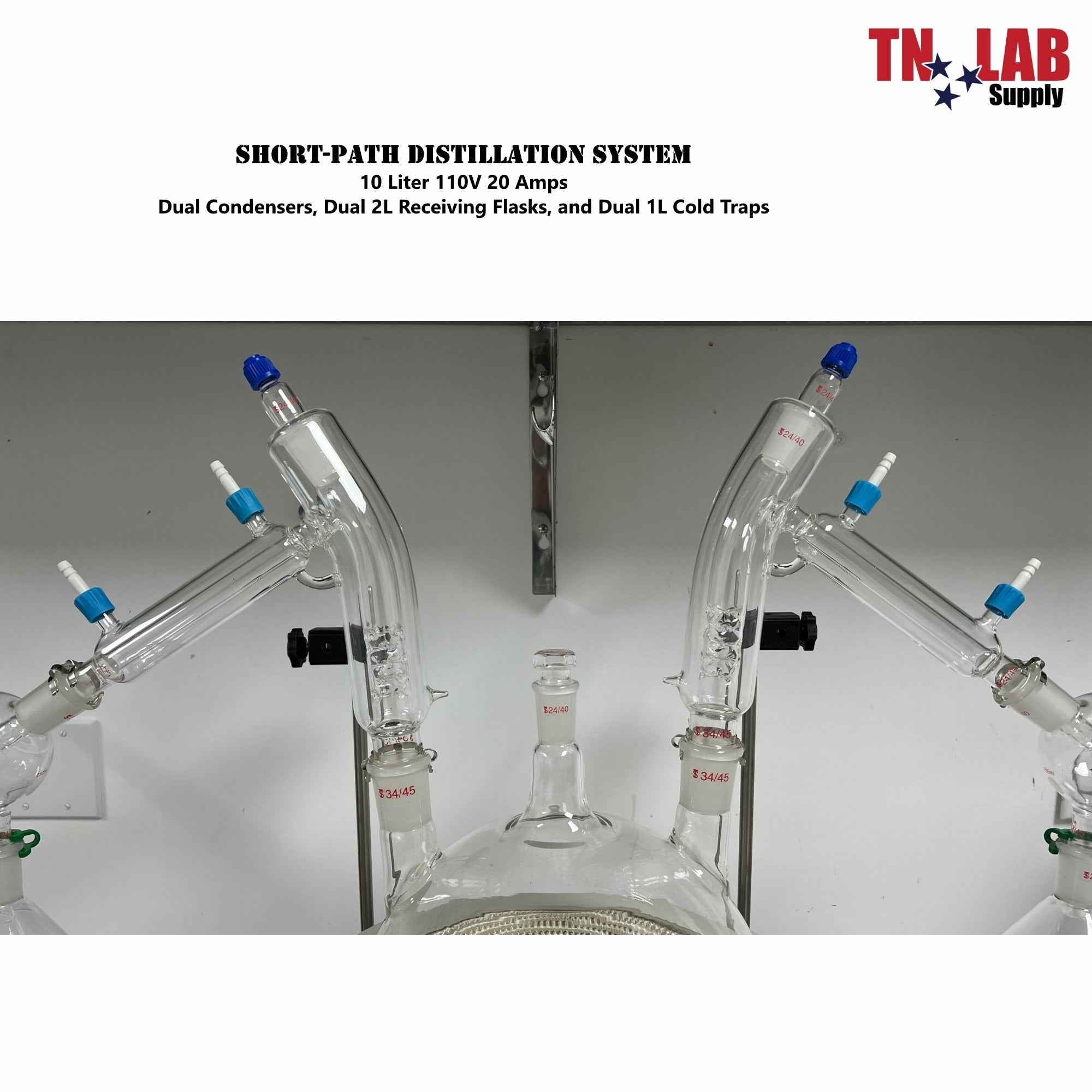 Short - Path Distillation System 10 Liter Dual Condensers Flasks Cold Traps 10000ml - TN LAB Supply