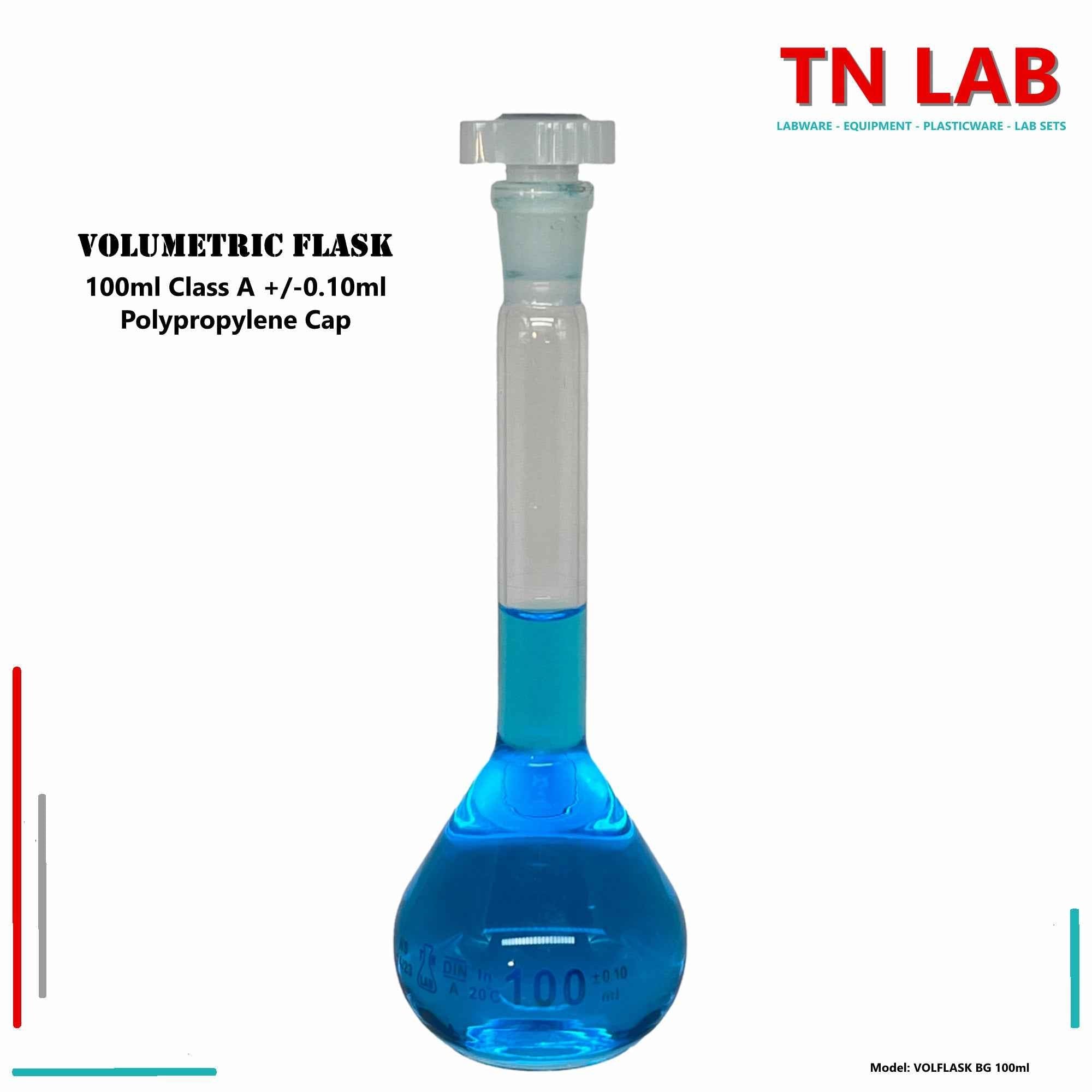 Volumetric Flask 100ml Borosilicate Glass Class A Precision ISO 1042 - TN LAB Supply