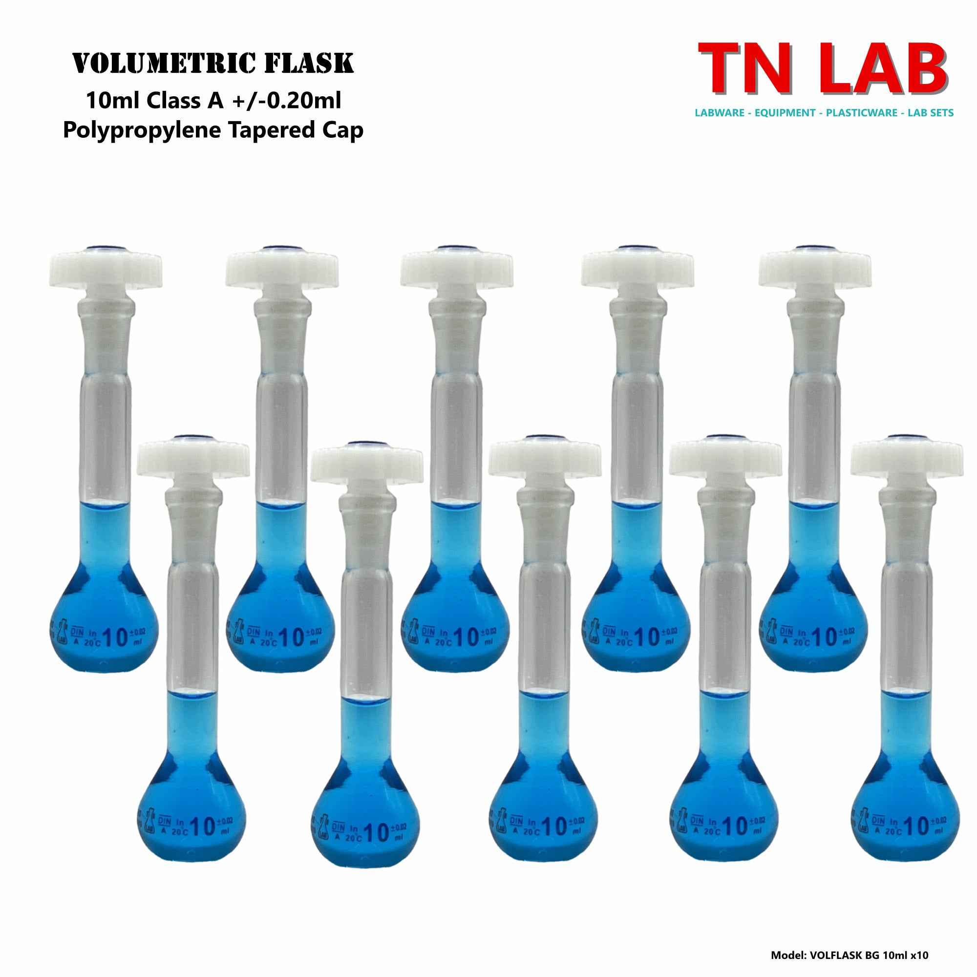 Volumetric Flask 10ml Borosilicate Glass Class A Precision ISO 1042 - TN LAB Supply