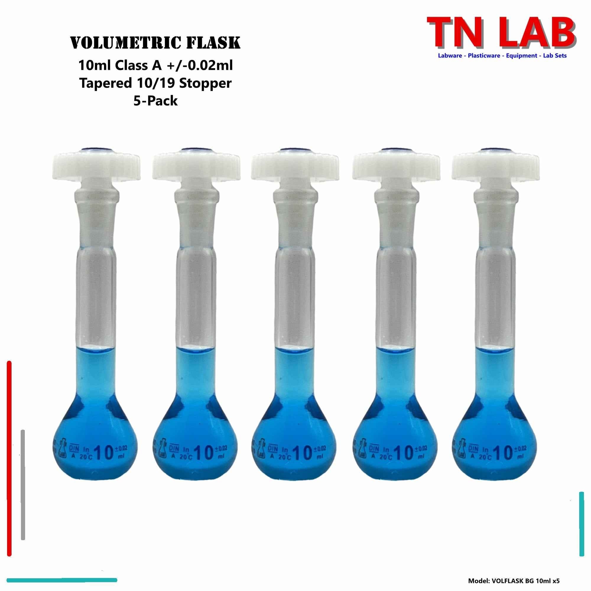 Volumetric Flask 10ml Borosilicate Glass Class A Precision ISO 1042 - TN LAB Supply