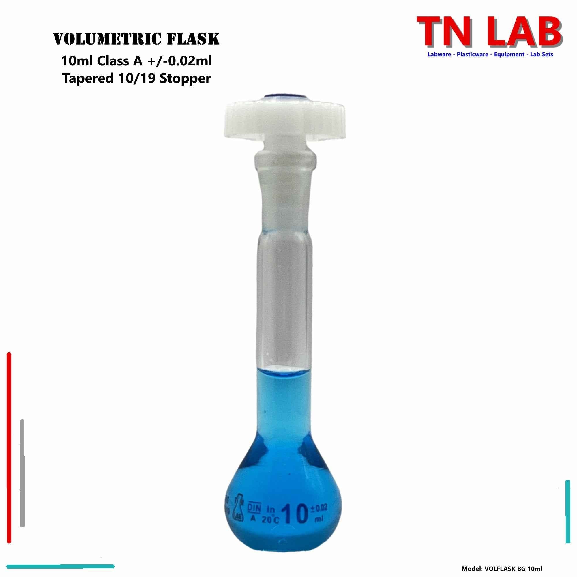 Volumetric Flask 10ml Borosilicate Glass Class A Precision ISO 1042 - TN LAB Supply