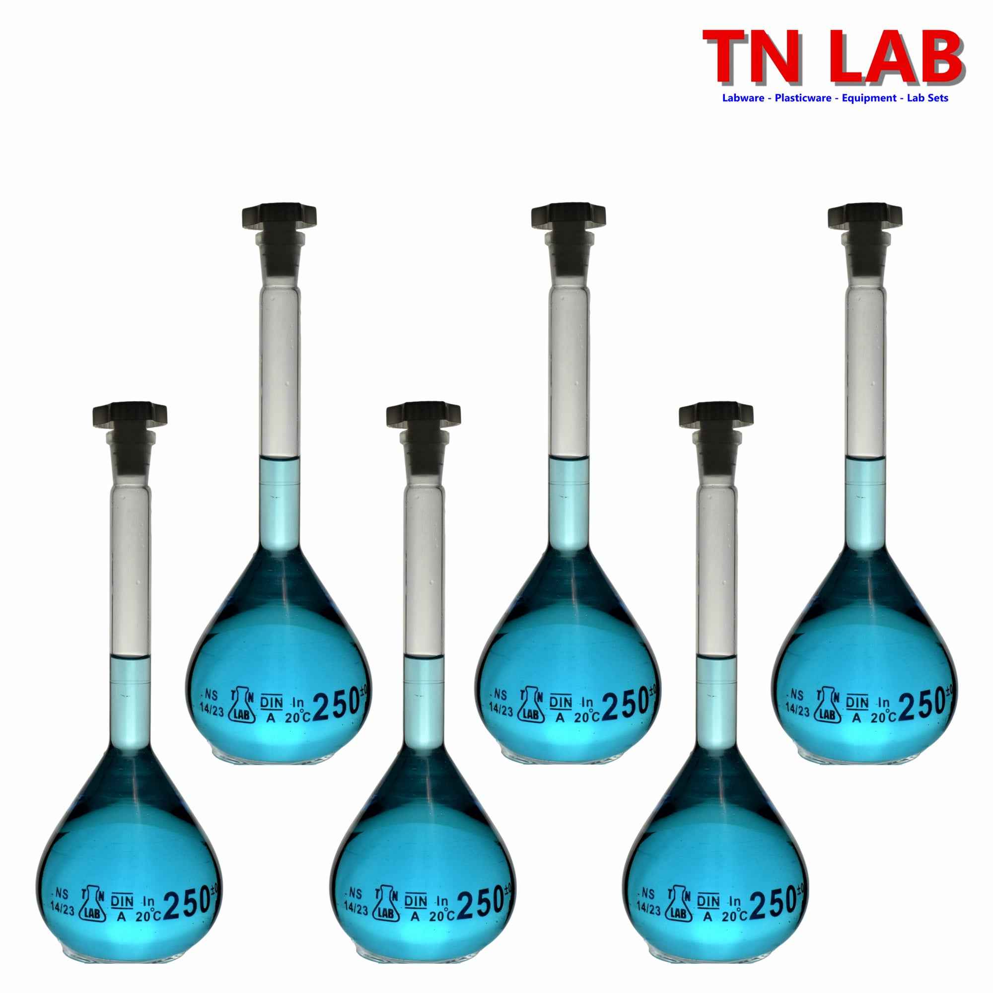 Volumetric Flask 250ml Borosilicate Glass Class A Precision ISO 1042 14/23 Joint - TN LAB Supply