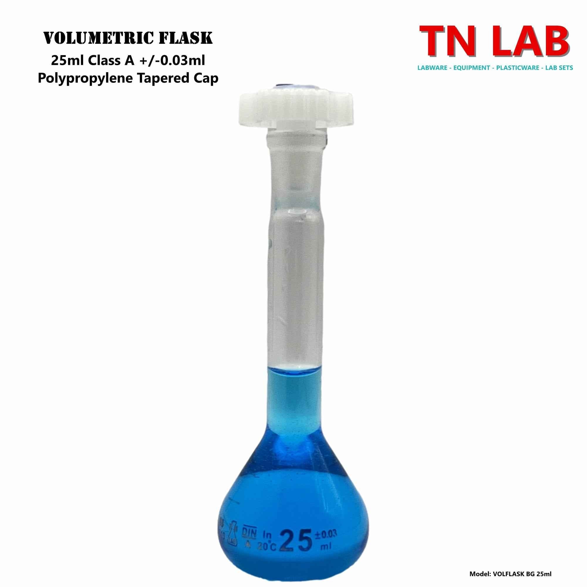 Volumetric Flask 25ml Borosilicate Glass Class A Precision ISO 1042 - TN LAB Supply