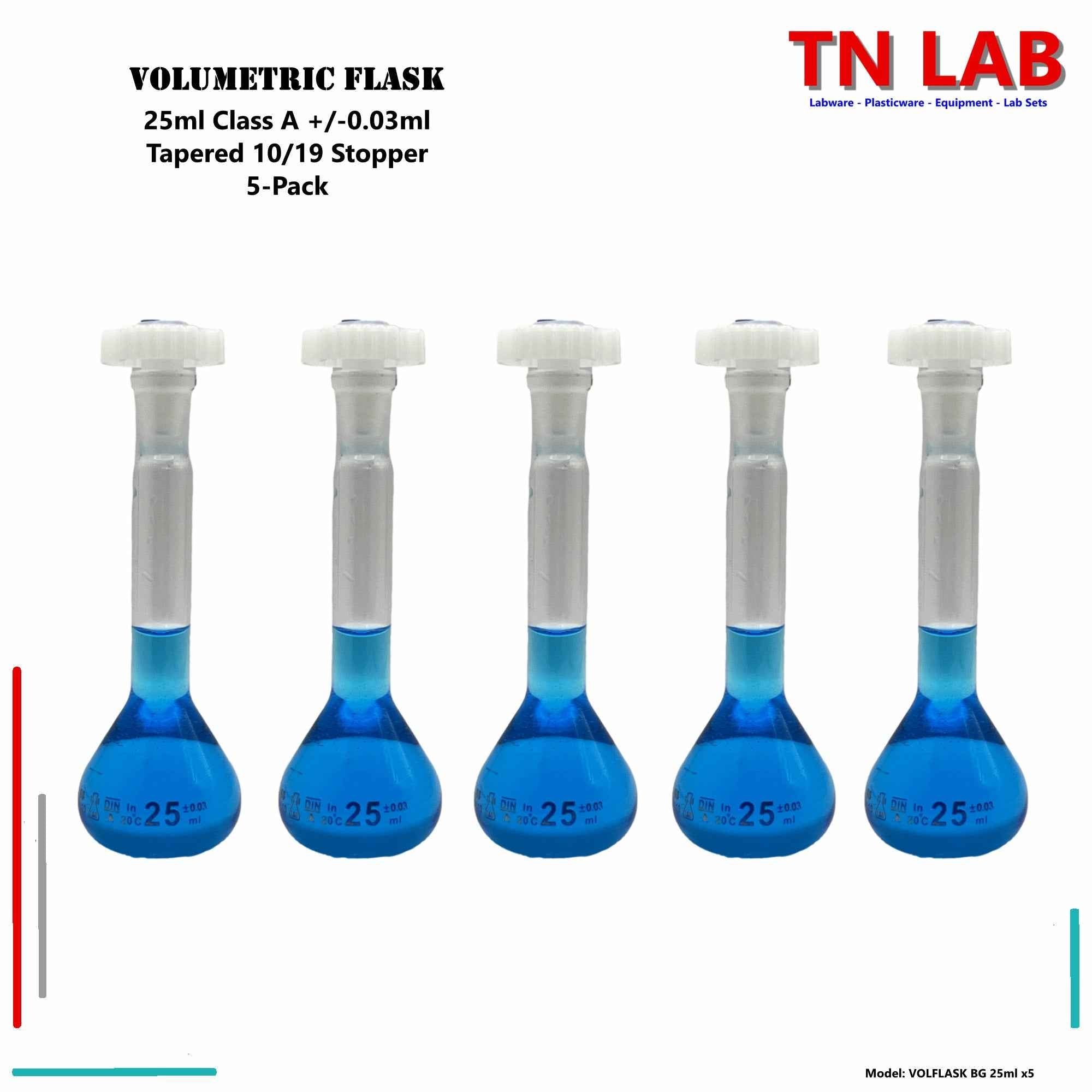 Volumetric Flask 25ml Borosilicate Glass Class A Precision ISO 1042 - TN LAB Supply
