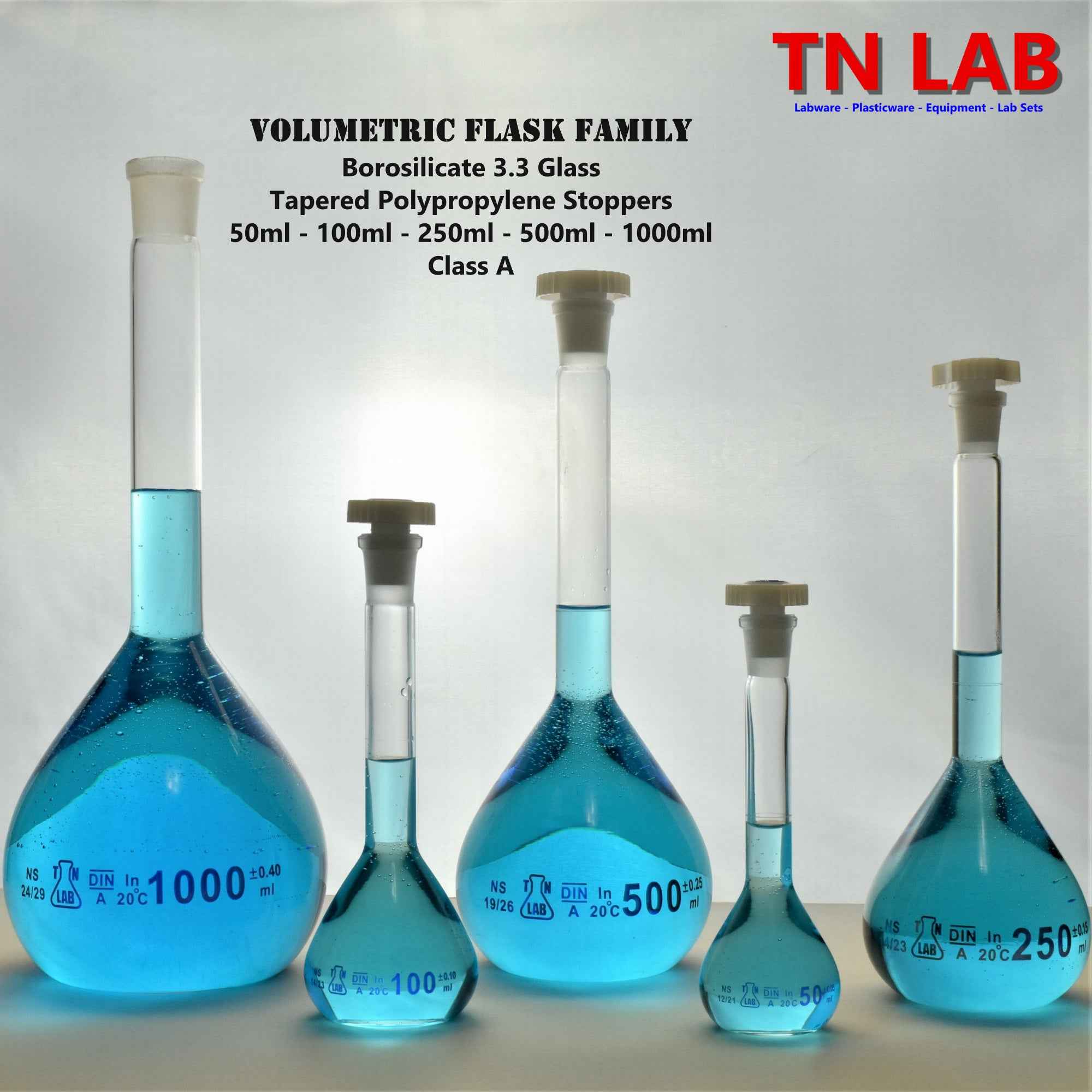 Volumetric Flask 50ml Borosilicate Glass Class A Precision ISO 1042 - TN LAB Supply