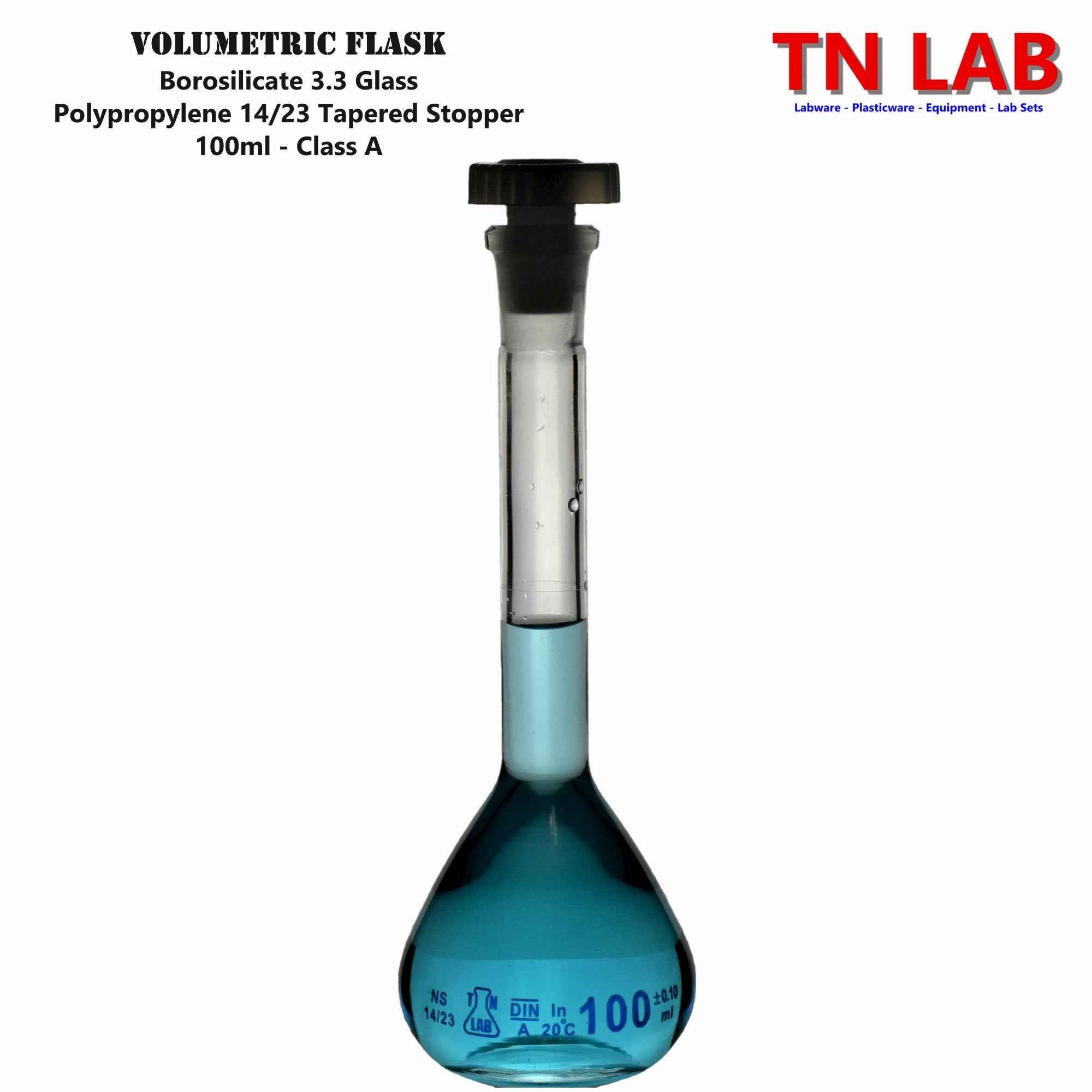 Volumetric Glass Flasks 4 - Piece SET of Large Sizes 50 - 100 - 250 - 500ml Class A Accuracy TN LAB - TN LAB Supply