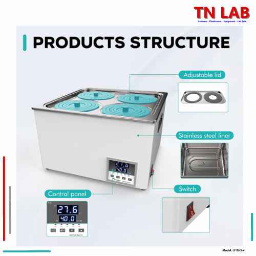 Water Bath BHS - 4 Quad - Hole Digital Control with 360 Degree Heating 4 - Hole - TN LAB Supply