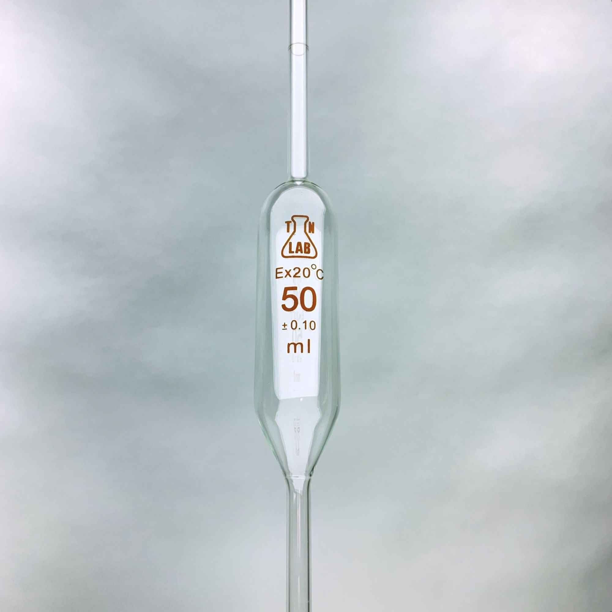 Pipette Volumetric Bulb Form 50 ml Borosilicate Glass 50ml 0.10ml Accuracy Red 10-Pack