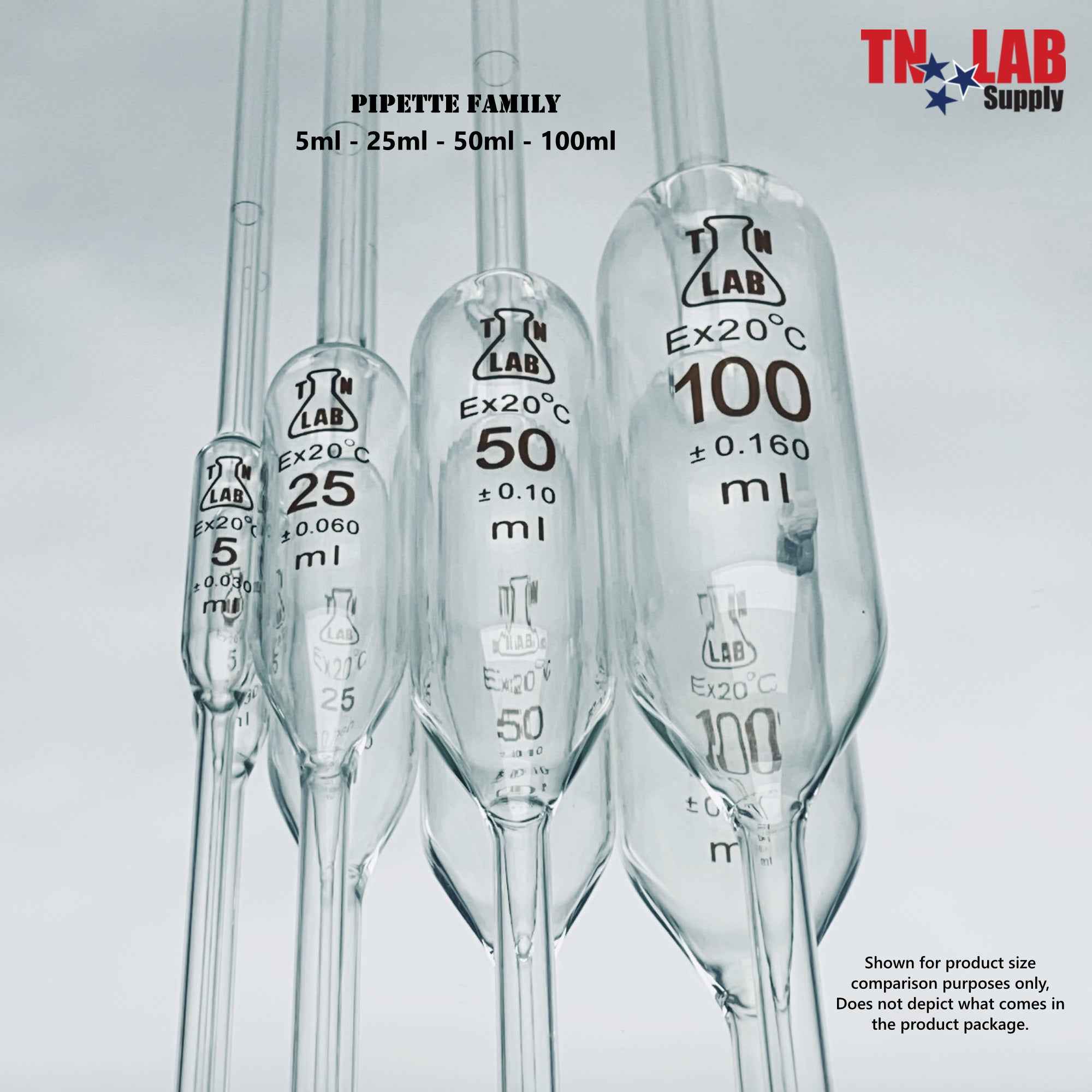 Pipette Volumetric Bulb Form 100 ml Borosilicate Glass 100ml 0.16ml Accuracy Yellow 10 - Pack - TN LAB Supply