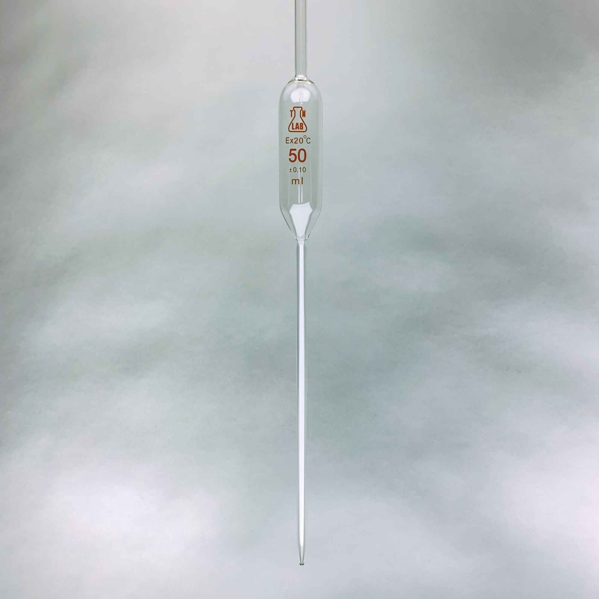 Pipette Volumetric Bulb Form 50 ml Borosilicate Glass 50ml 0.10ml Accuracy Red 10 - Pack - TN LAB Supply