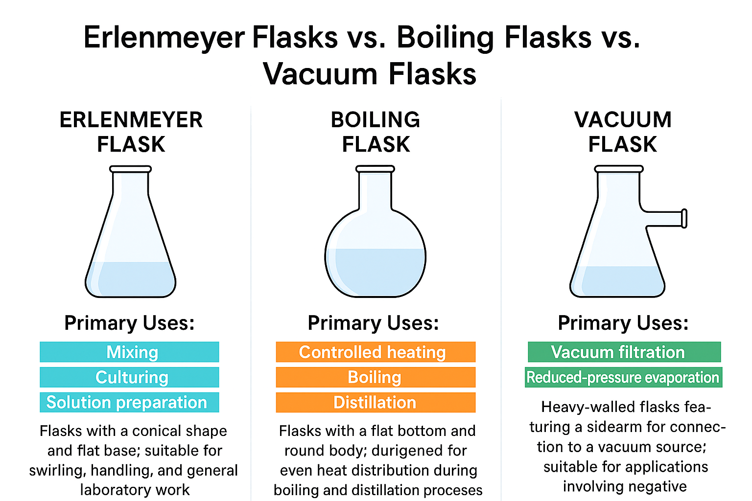Erlenmeyer Flasks vs. Boiling Flasks vs. Vacuum Flasks TN Lab Supply