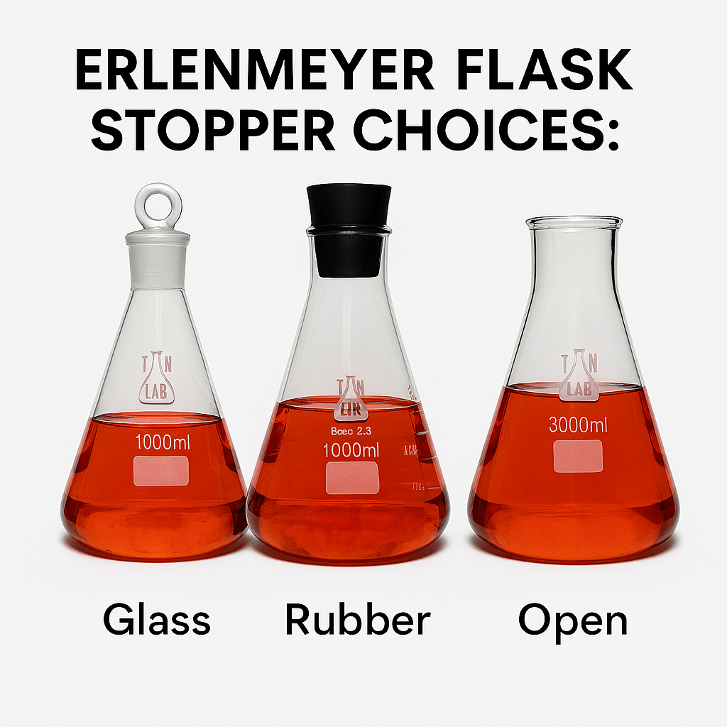 Erlenmeyer Flask Stopper Choices: Glass, Rubber, or Open Use - TN LAB Supply