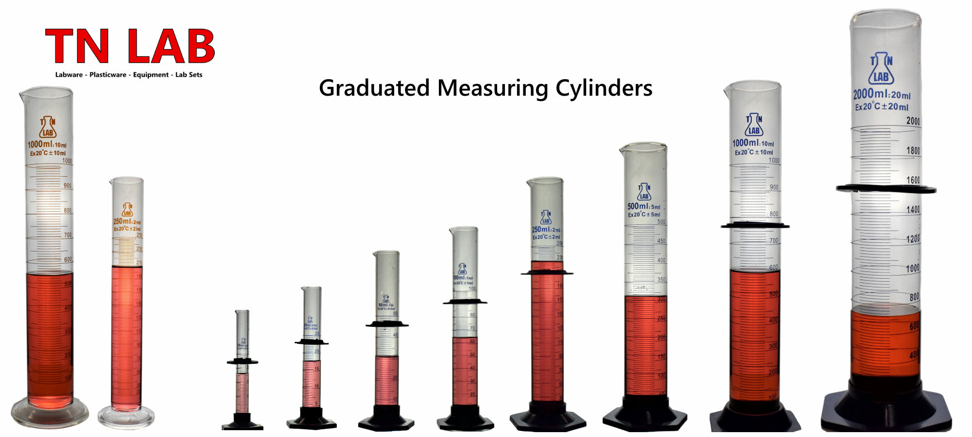 TN LAB Supply Measuring Cylinder Family 10ml 25ml 50ml 100ml 250ml 500ml 1000ml 1L 2000ml 2L