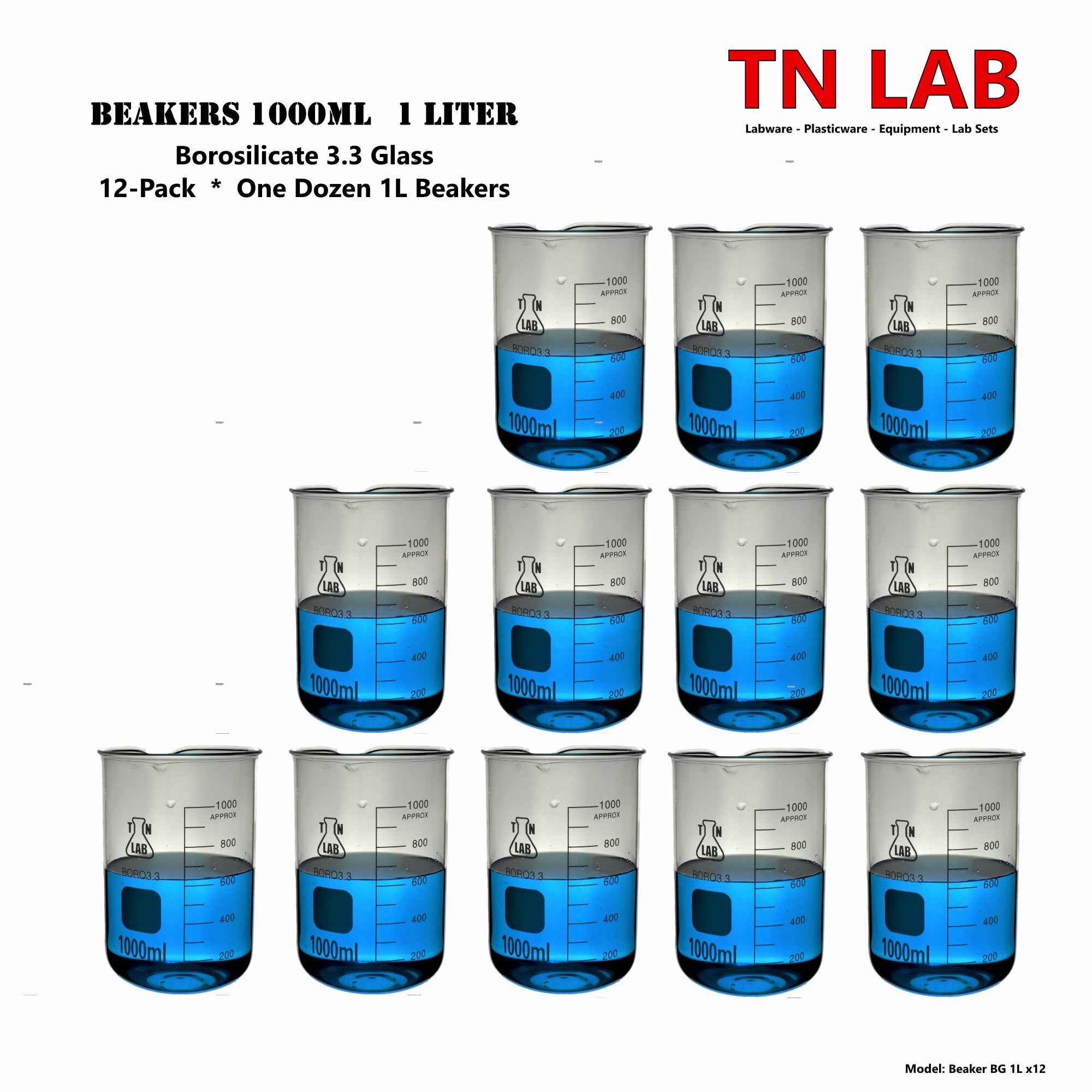 Beaker Borosilicate Glass with Graduations 1000ml 1L