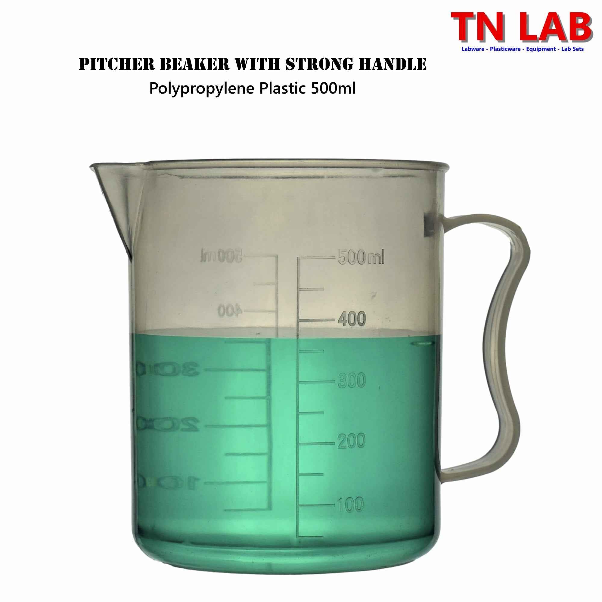 Pitcher Beaker Measuring Cup 500ml Strong Handle Polypropylene Graduated