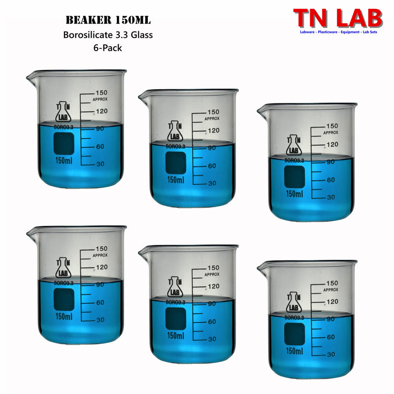 TN LAB Beaker 150ml Borosilicate Glass 6-Pack