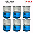 TN LAB Beaker 1000ml 1L Borosilicate 3.3 Glass 6-Pack