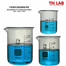 TN LAB Supply Beaker Set of 3 50ml - 100ml - 250ml Borosilicate 3.3 Glass Set of 3 Beakers