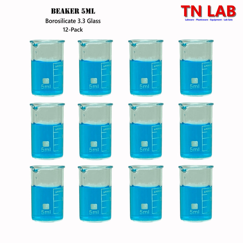TN LAB Beaker 5ml Borosilicate 3.3 Glass 12-Pack