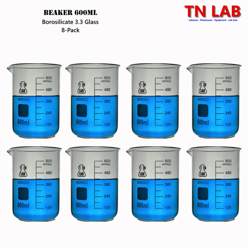 TN LAB Beaker 600ml Borosilicate Glass 8-Pack