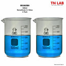 TN LAB Beaker 500ml Borosilicate 3.3 Glass 2-Pack