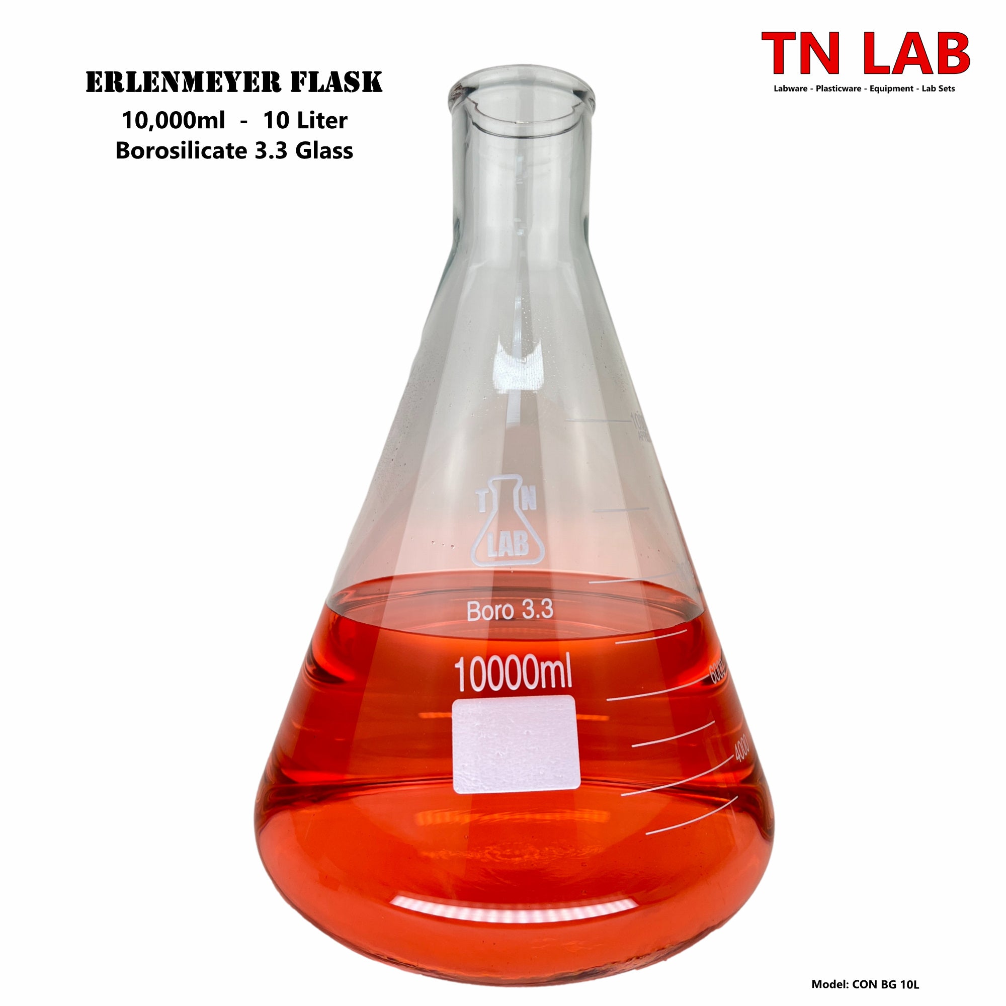 TN LAB Supply Erlenmeyer Flask Huge 10000ml 10 Liter Borosilicate Glass Flask