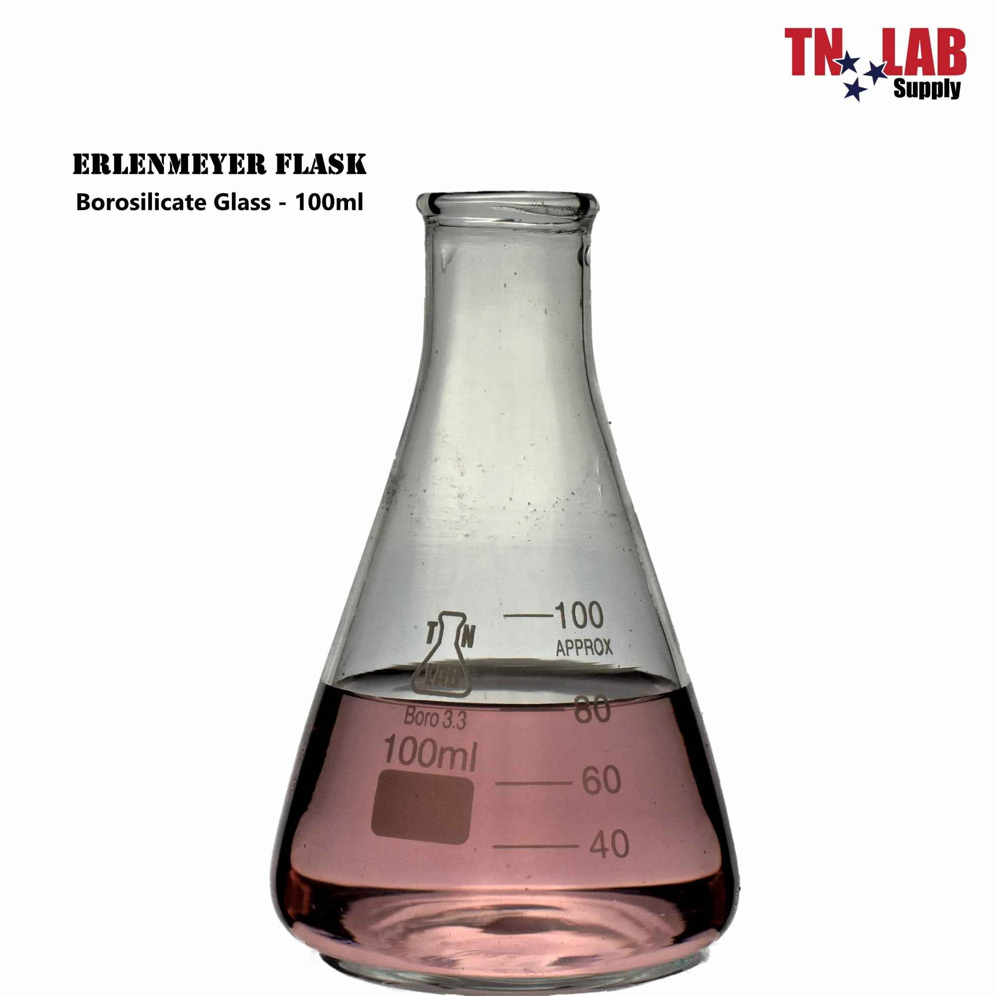 Erlenmeyer Flask Borosilicate Glass Conical Flask 3-Piece SET (100-250-500ml) with Rubber Stoppers