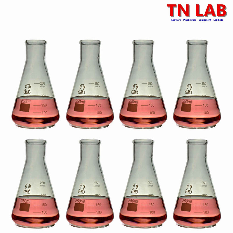 Erlenmeyer Flask Borosilicate Glass Conical Flask 250ml 4-Pack & 8-Pack