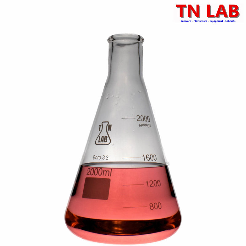 TN LAB 2000ml 2L Erlenmeyer Conical Flask Borosilicate 3.3 Glass