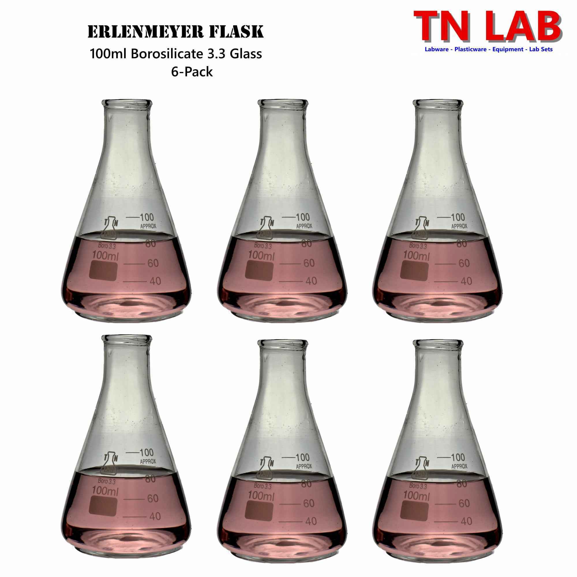 Erlenmeyer Flask Borosilicate Glass Conical Flask 100ml 6-Pack & 12-Pack