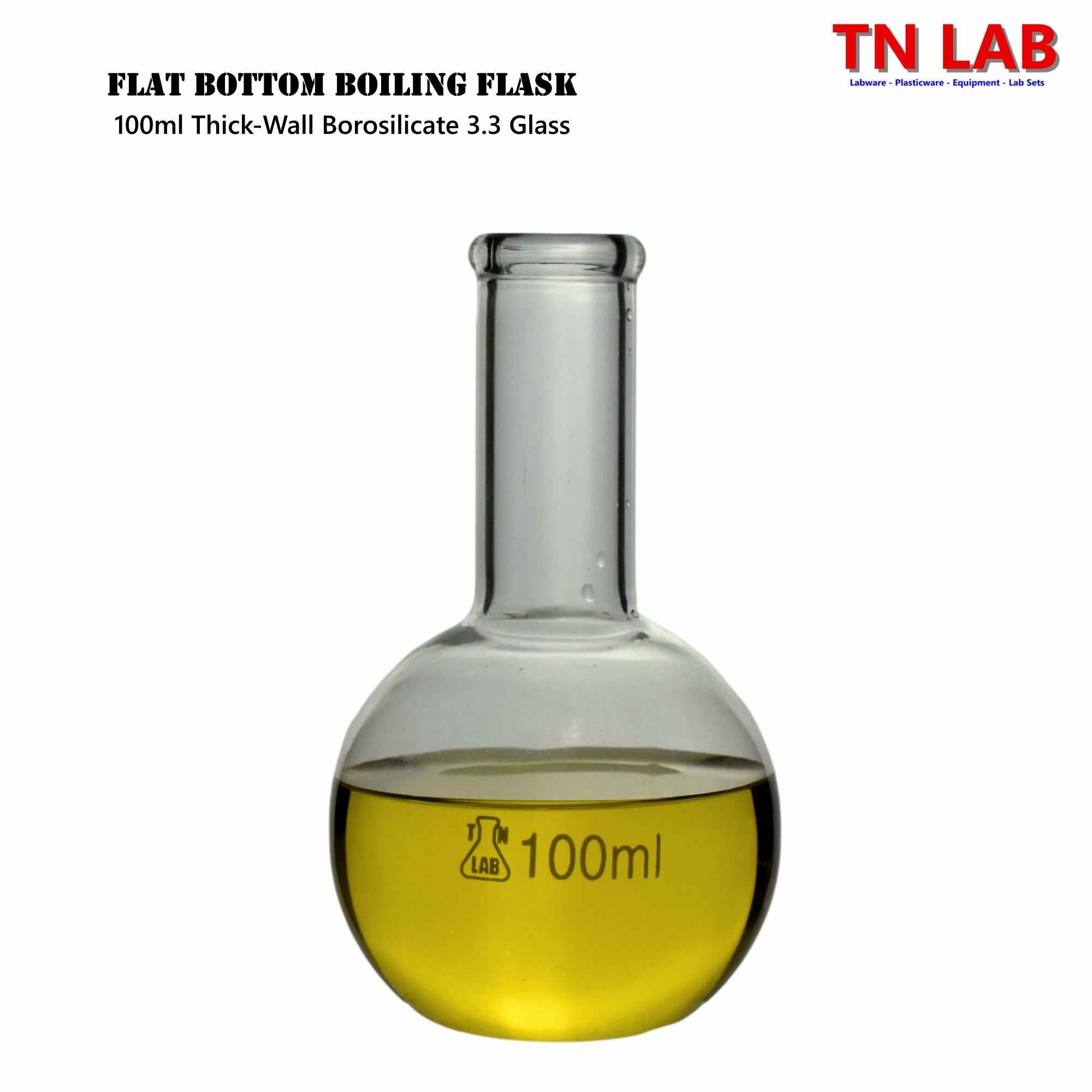 Flat Bottom Boiling Flask Florence Flask Borosilicate Glass 100ml with Rubber Stopper