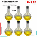 TN LAB Supply 1000ml 1L Flat Bottom Boiling Flask Florence Flask Thick-Wall Borosilicate 3.3 Glass with Natural Rubber Stopper 6-Pack
