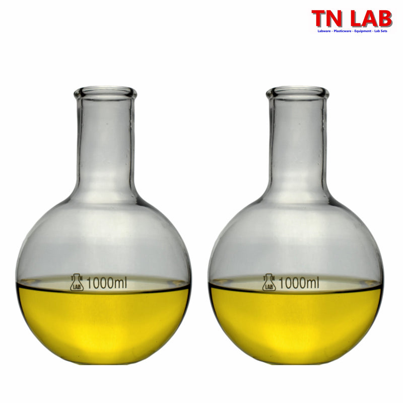 TN LAB Supply 1000ml 1L Flat Bottom Boiling Flask Thick-Wall Borosilicate 3.3 Glass 2-Pack
