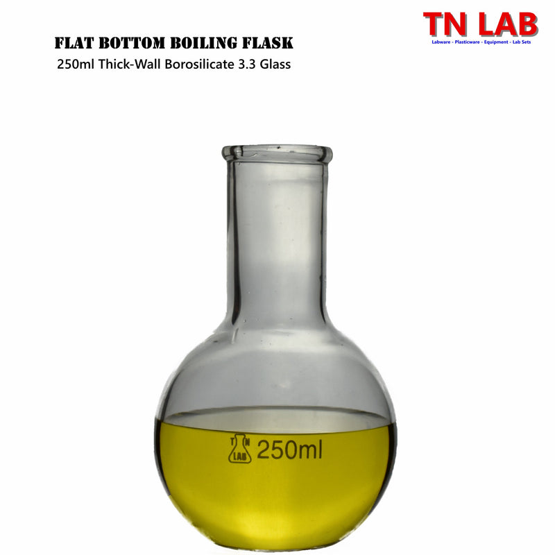 TN LAB Supply Flat Bottom Boiling Flask Borosilicate 3.3 Glass Thick Wall 250ml