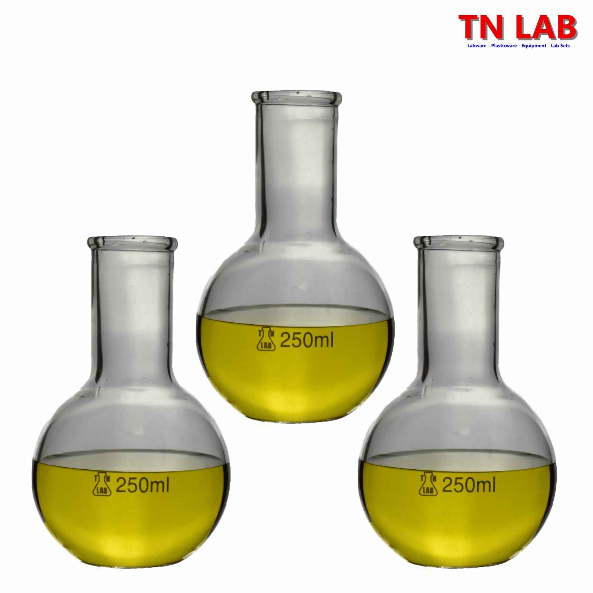 Flat Bottom Boiling Flask Florence Flask Borosilicate Glass 250ml 3-Pack